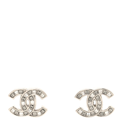 Chanel Baguette Crystal CC Earrings Silver 1 of 5