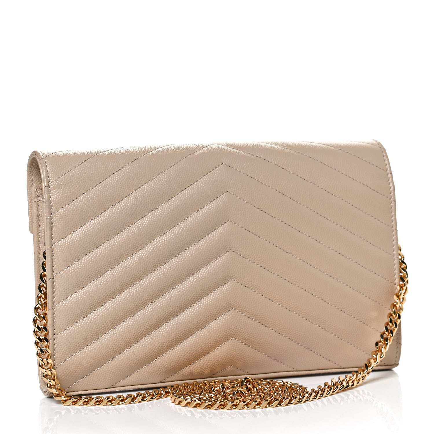Saint Laurent Grain De Poudre Matelasse Chevron Monogram Chain Wallet Nude Powder 3 of 11