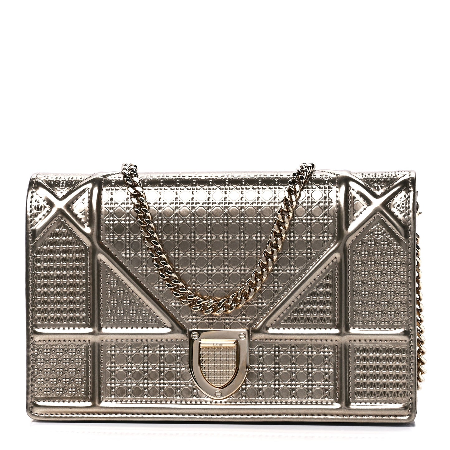 Metallic Patent Micro-Cannage Diorama Wallet on Chain Pouch Gold