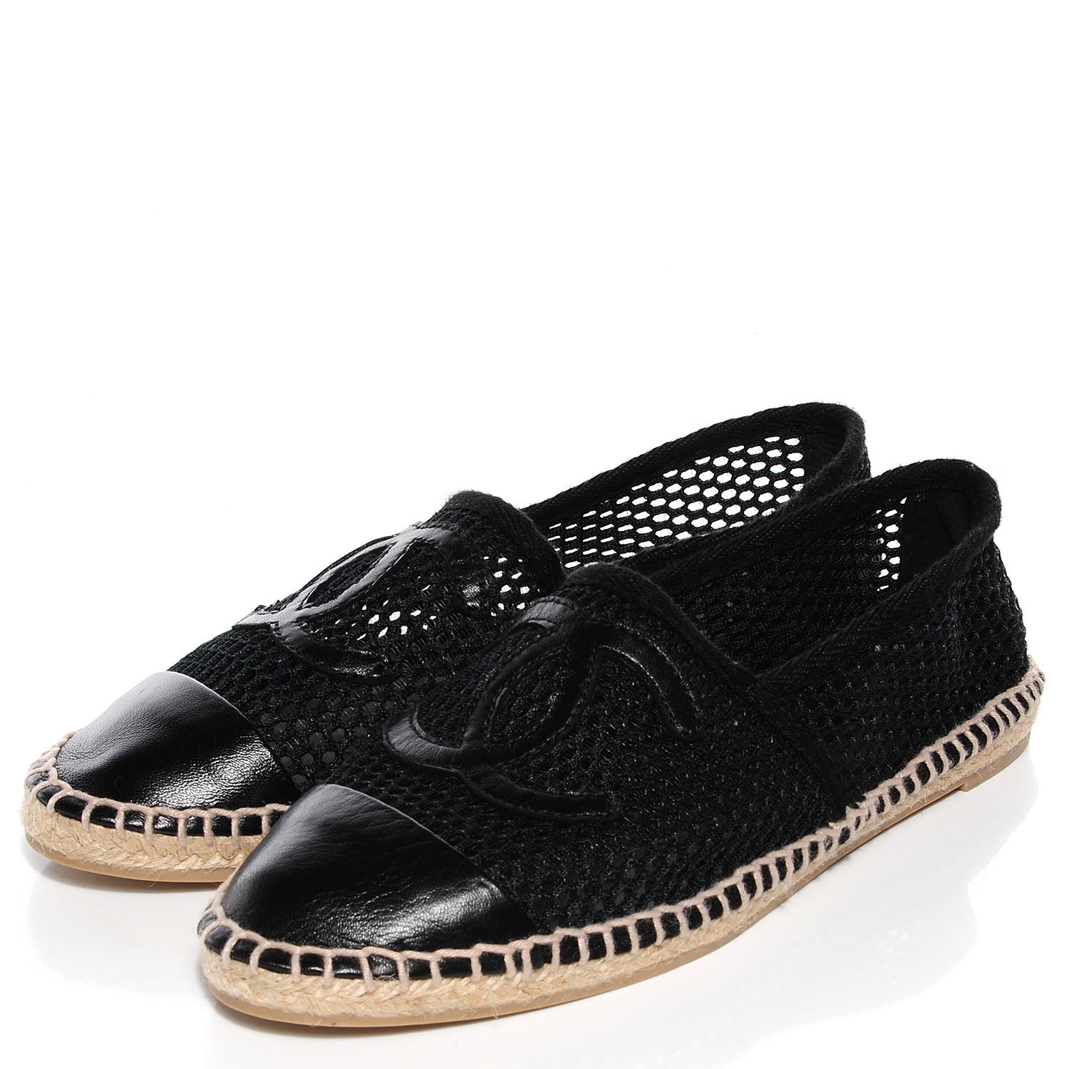 Chanel Mesh Lambskin Espadrilles 37 Black 3 of 7