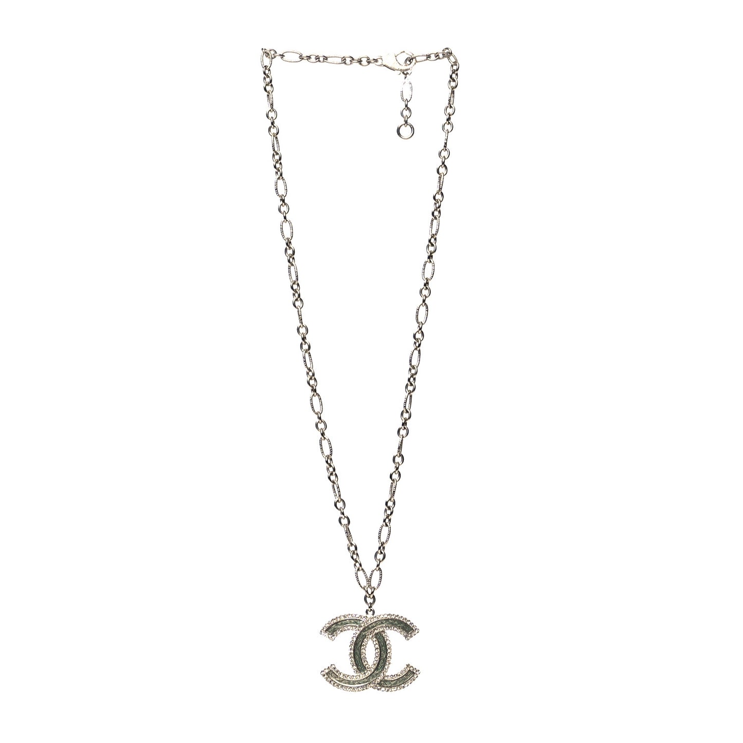 Crystal Glass CC Pendant Necklace Silver