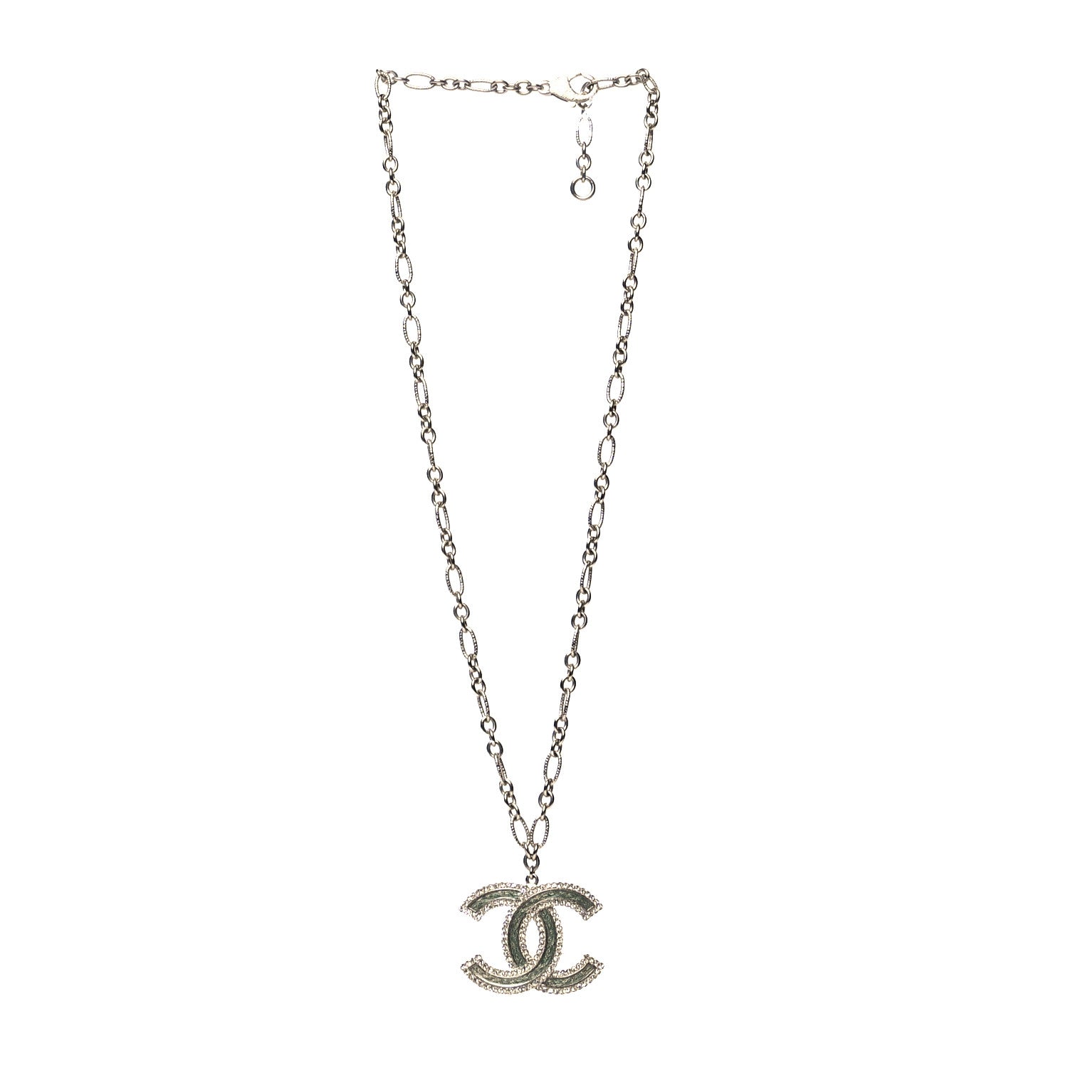 Chanel Crystal Glass CC Pendant Necklace Silver 3 of 5