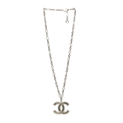 Chanel Crystal Glass CC Pendant Necklace Silver 3 of 5