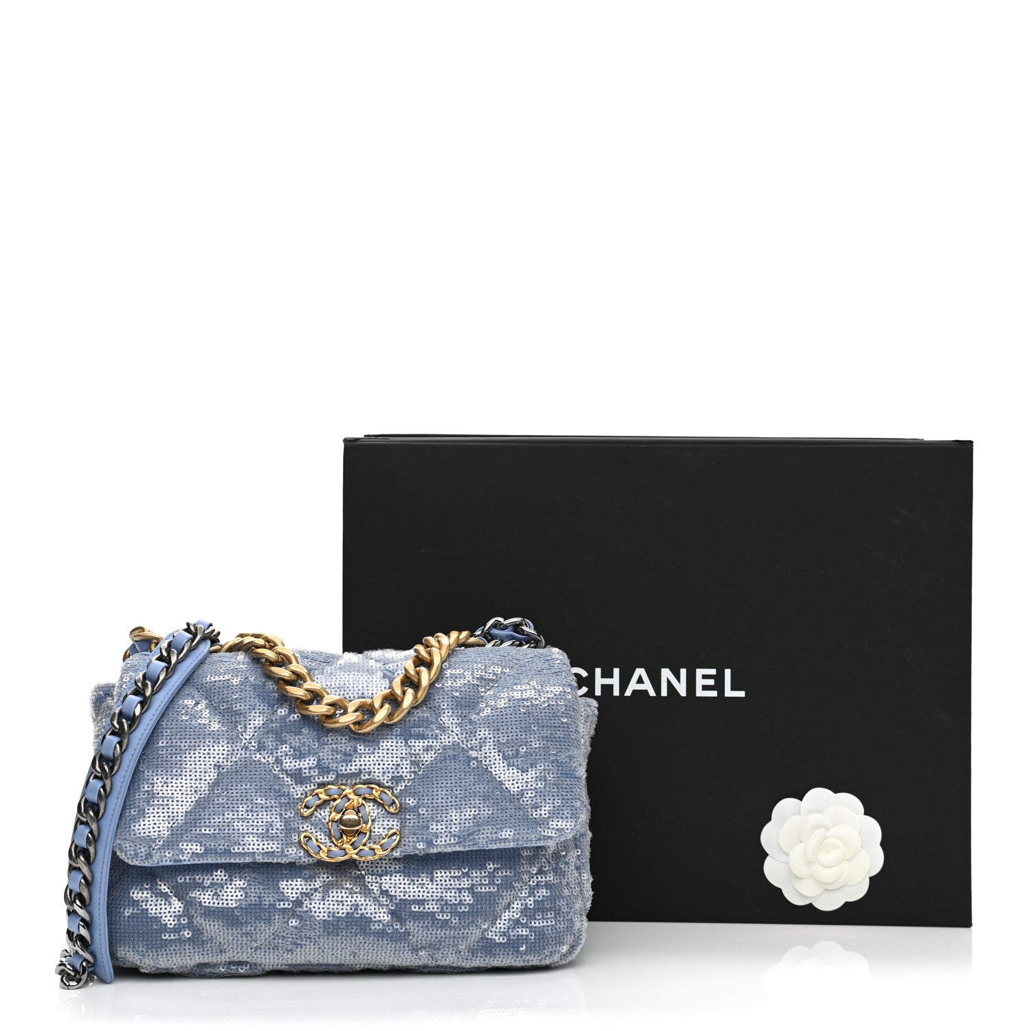 Chanel Sequin Quilted Medium Chanel 19 Flap Light Blue 11 of 11