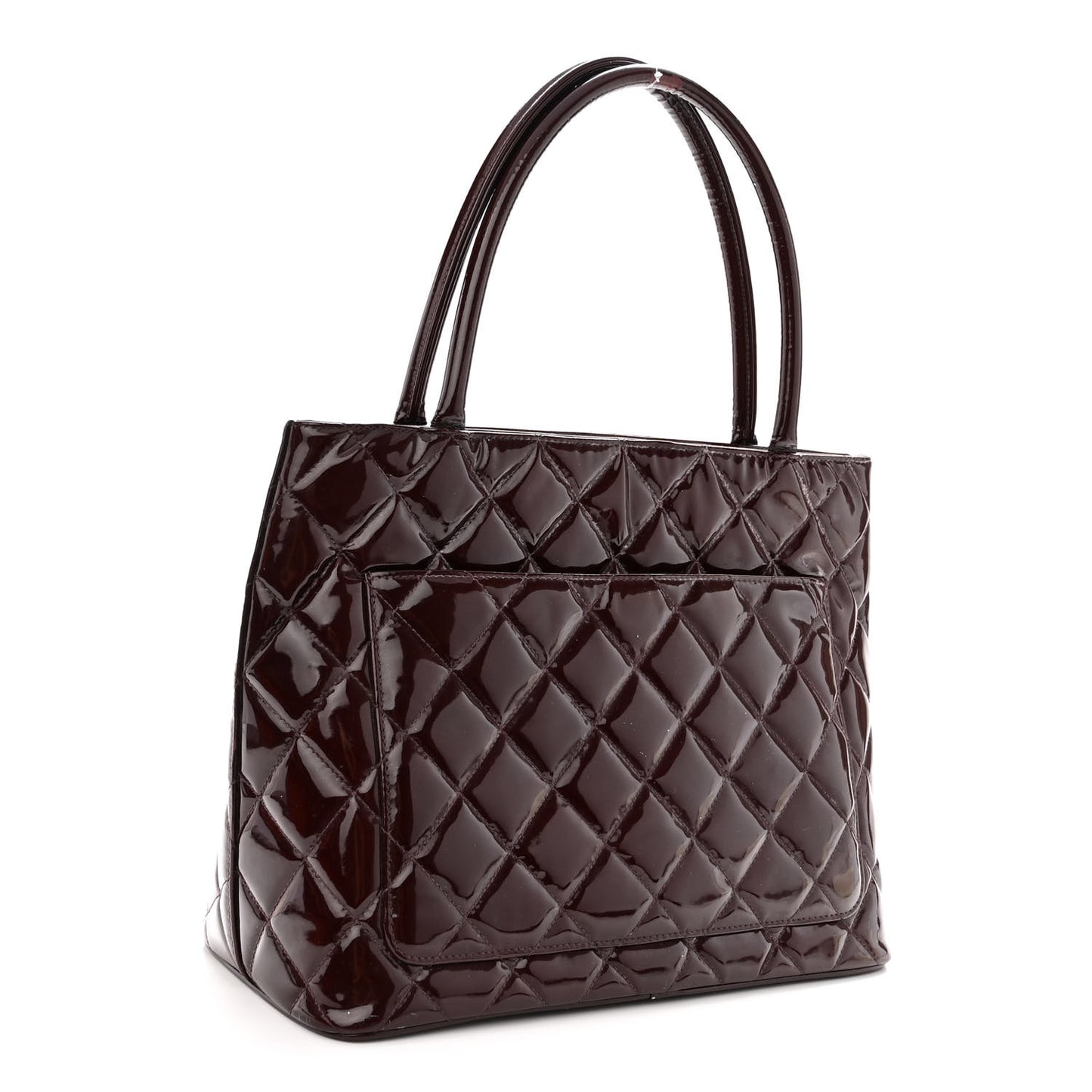 Patent Quilted Medallion Tote Burgundy