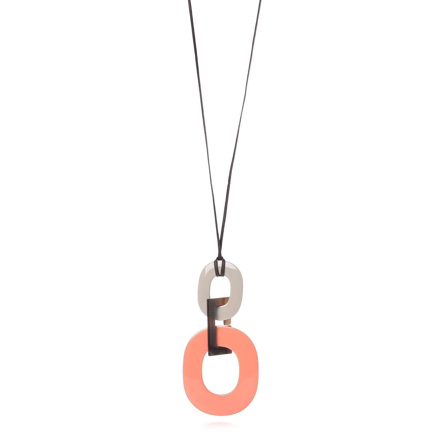 Hermes Lacquered Wood Buffalo Horn Kara Necklace Mink Saumon 1 of 5