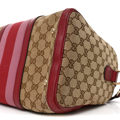 Gucci Monogram Cellarius Calfskin Vintage Web Medium Boston Beige Ebony Soft Burgundy Peonia Flower 10 of 10