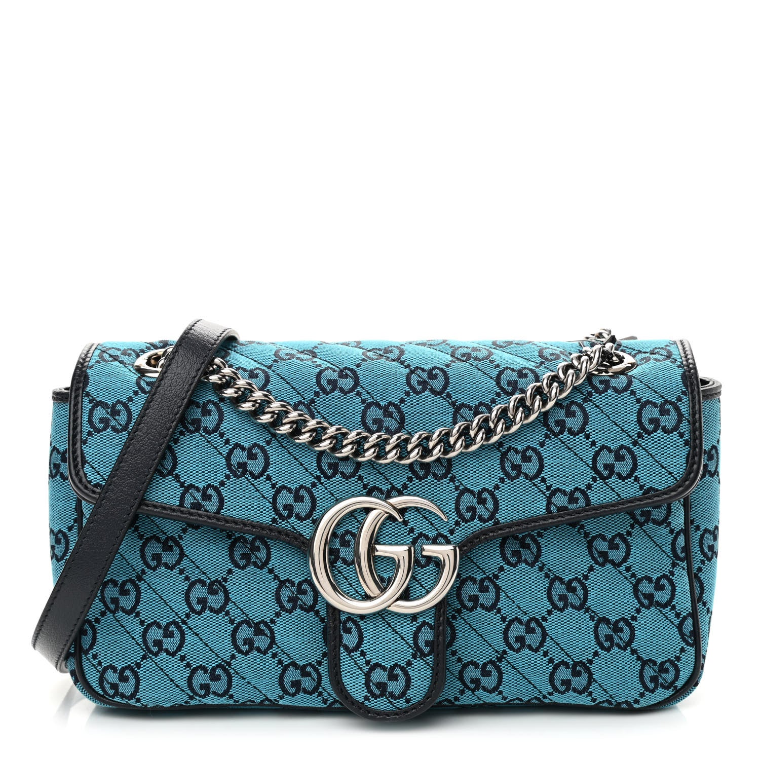 Gucci Monogram Multicolor Matelasse Diagonal Small GG Marmont Shoulder Bag Light Blue 1 of 10