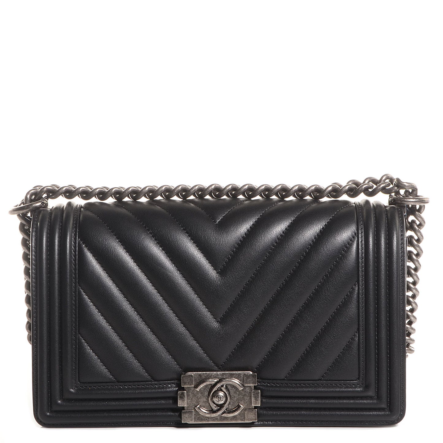 Calfskin Chevron Medium Boy Flap Black