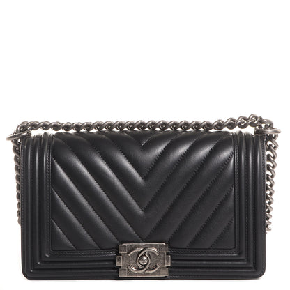 Chanel Calfskin Chevron Medium Boy Flap Black 1 of 8