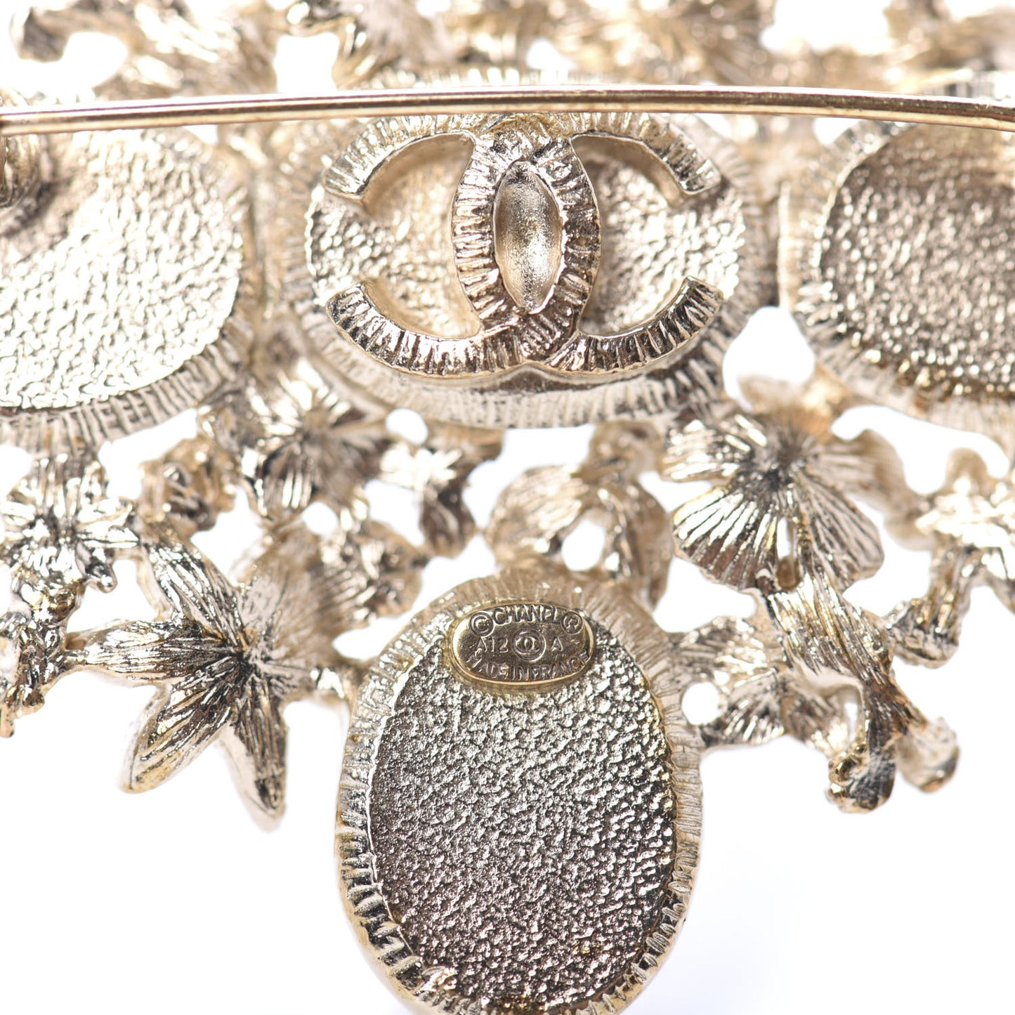 Crystal Mother of Pearl CC Flower Brooch Gold