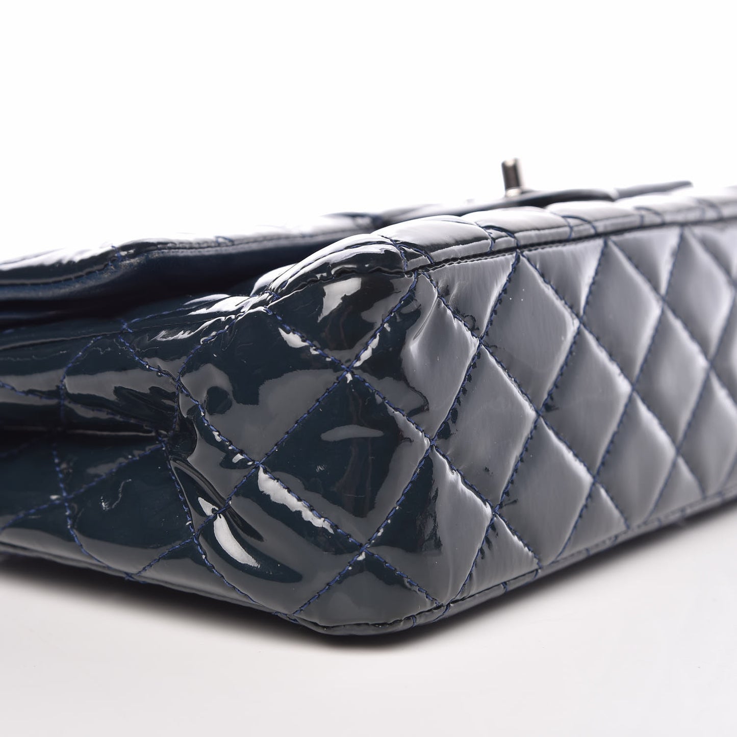 Patent Quilted Medium Double Flap Navy