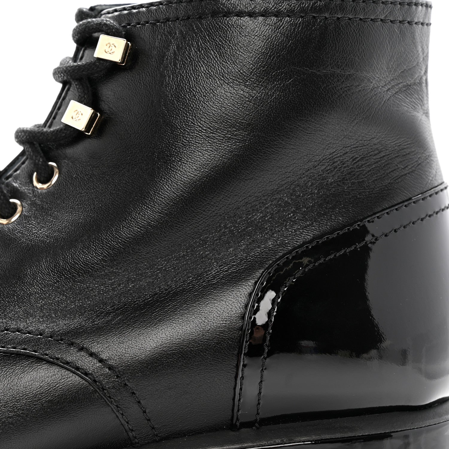 Chanel Shiny Calfskin Patent Lace Up Combat Short Boots 42 Black 10 of 12