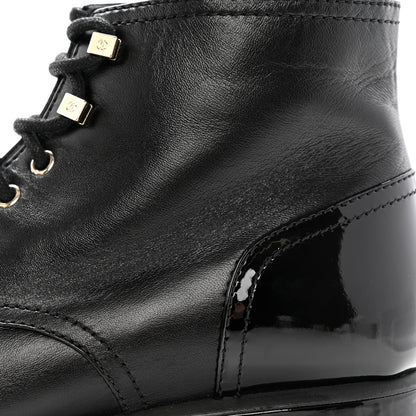 Chanel Shiny Calfskin Patent Lace Up Combat Short Boots 42 Black 10 of 12