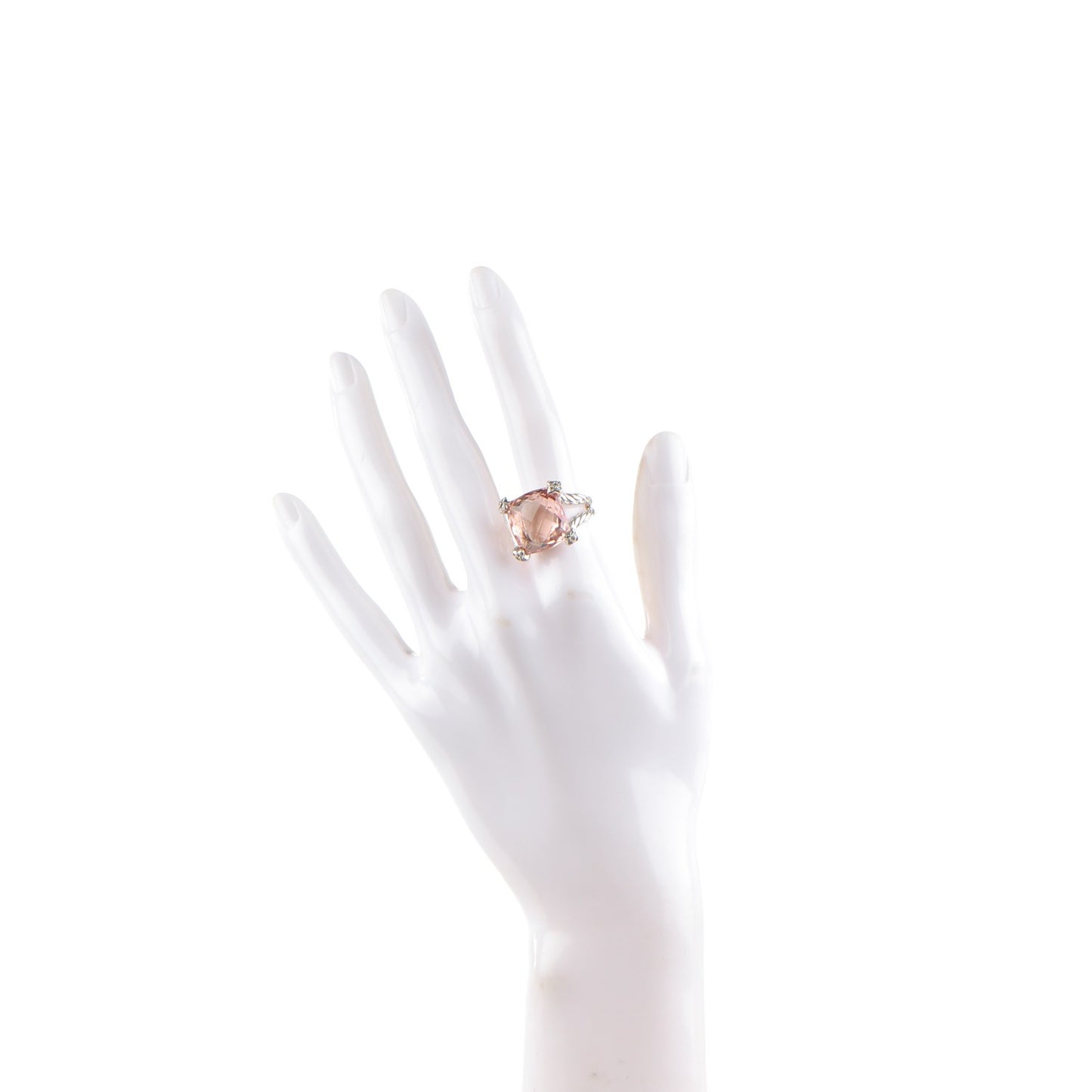 Sterling Silver Diamond Morganite 15mm Cushion On Point Ring 52 6.25