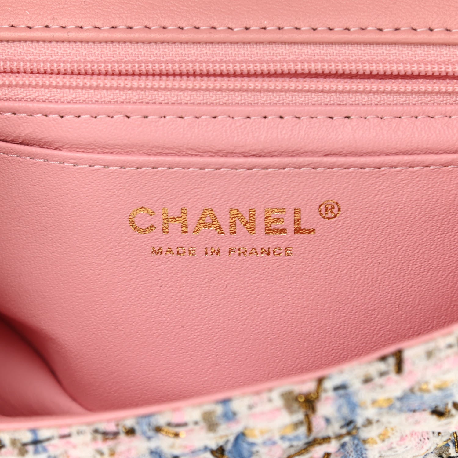 Chanel Tweed Quilted Mini Rectangular Flap Light Blue Pink Gold White 6 of 12