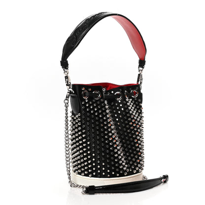 Christian Louboutin Silk Satin Calfskin Marie Jane Loubirun Studded Bucket Black Silver 3 of 7