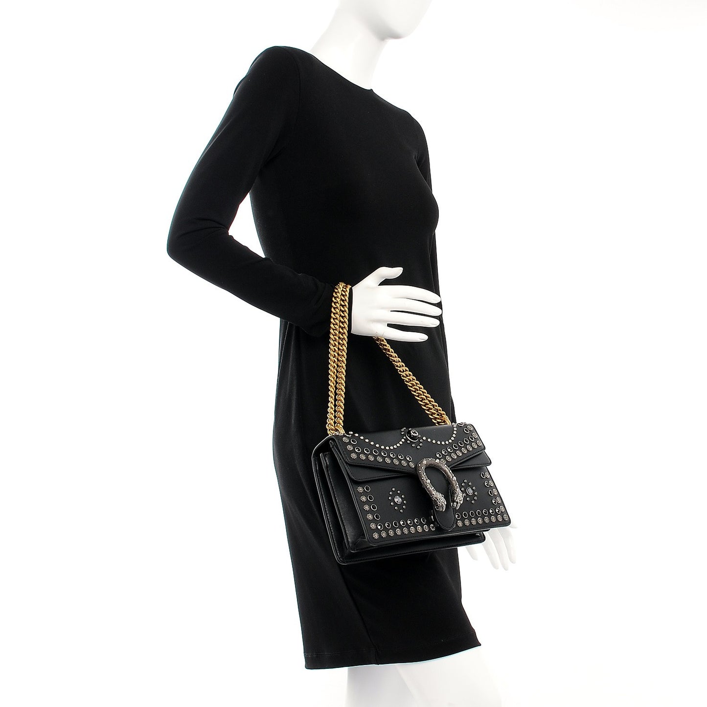 Calfskin Studded Small Dionysus Shoulder Bag Black