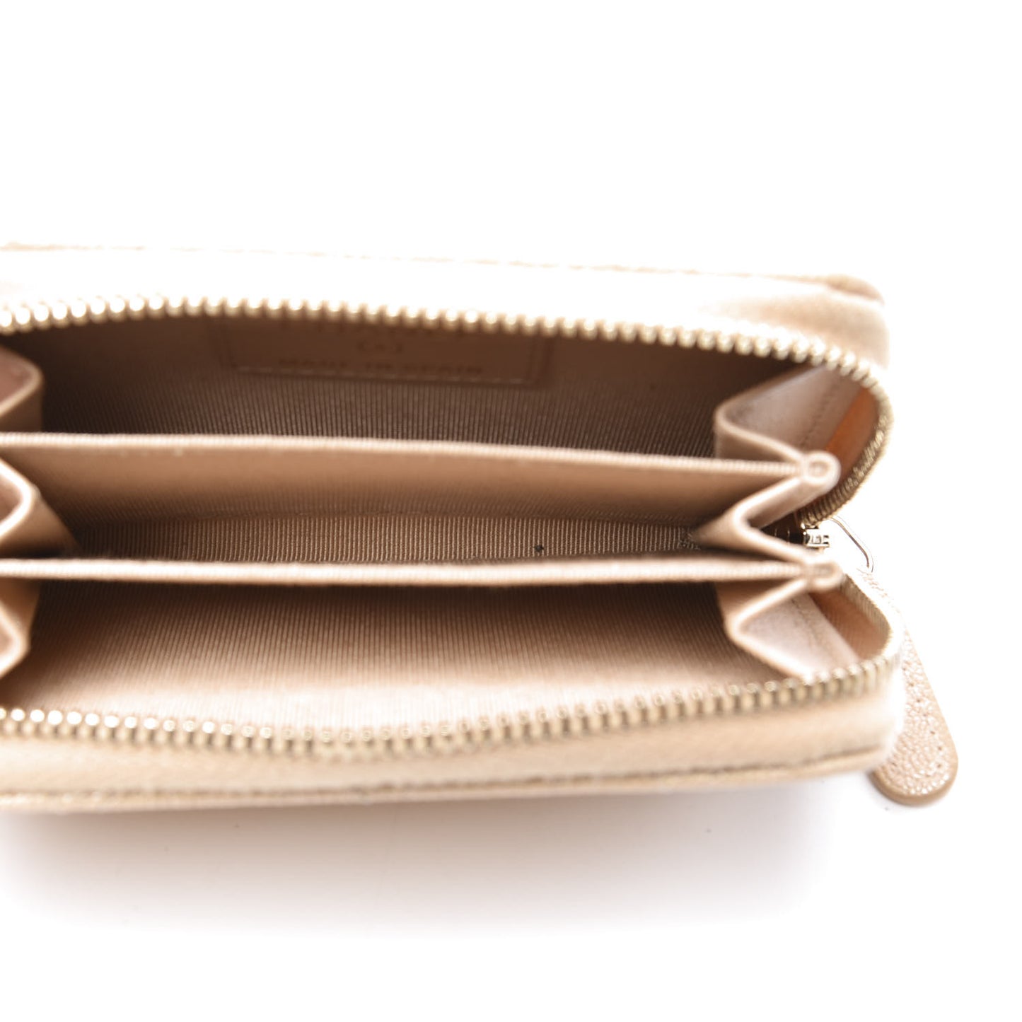 Iridescent Caviar Quilted Zip Around Coin Purse Beige
