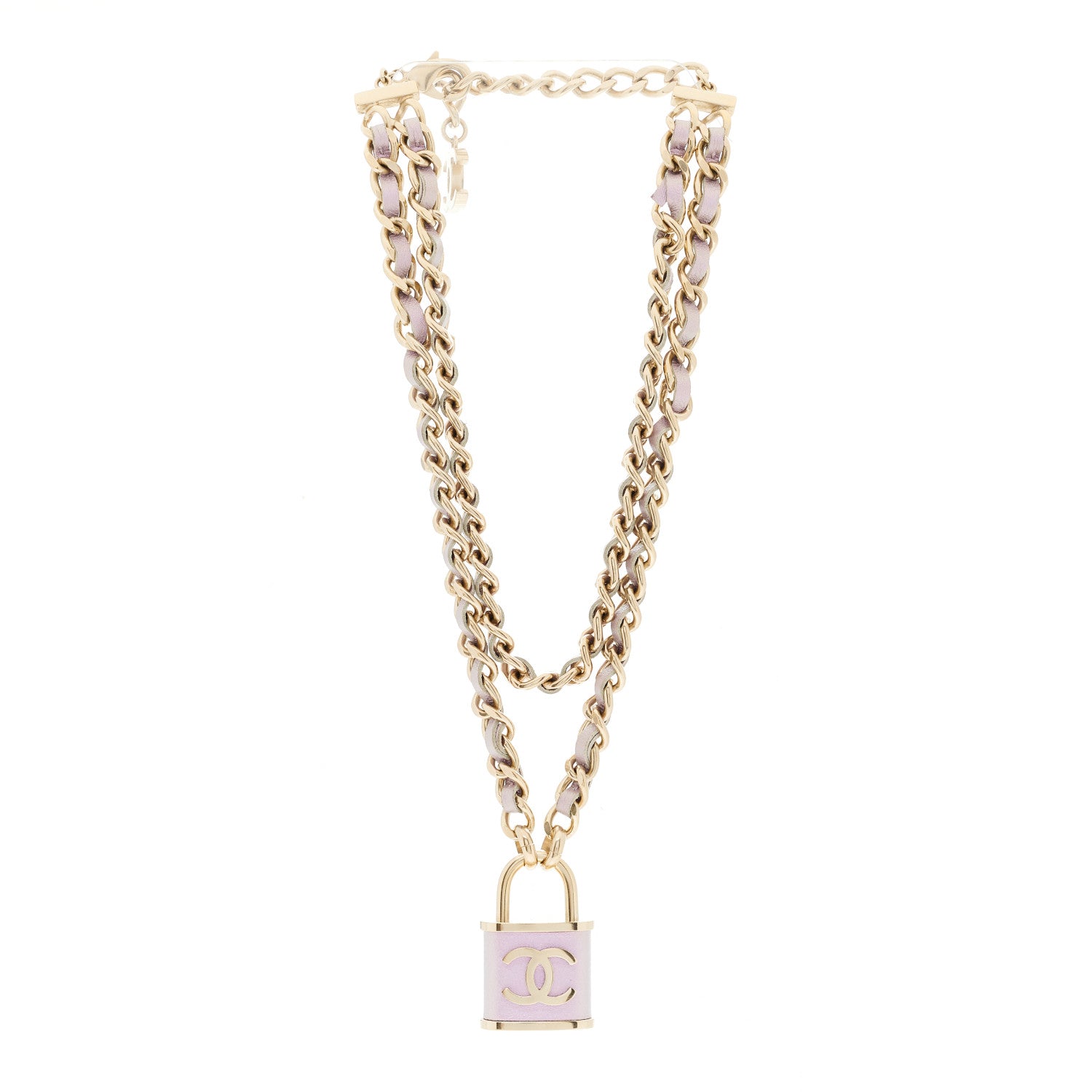Chanel Metal Lambskin Lock Necklace Iridescent Pink 3 of 6