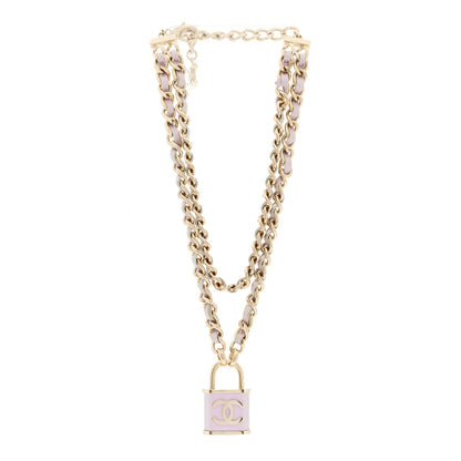 Chanel Metal Lambskin Lock Necklace Iridescent Pink 3 of 6