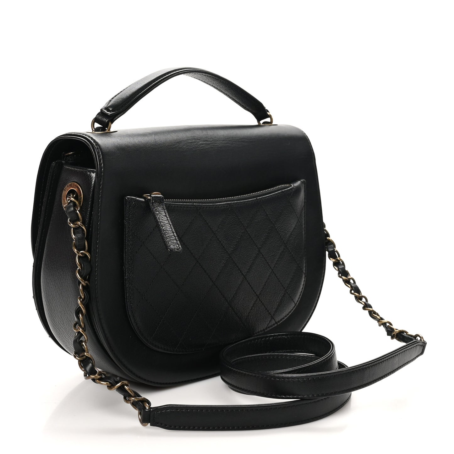 Shiny Calfskin Goatskin Quilted Medium Coco Curve Messenger Flap Black