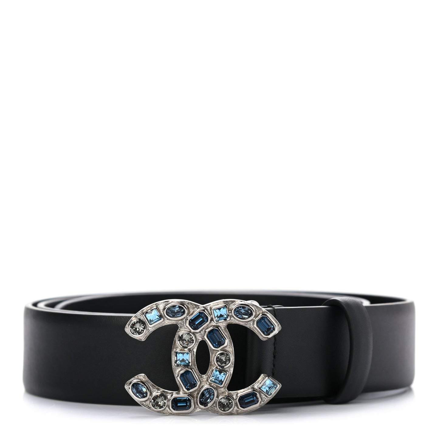 Calfskin Crystal CC Belt 95 38 Black Blue