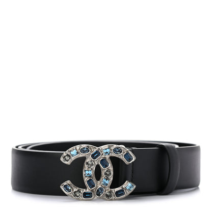 Chanel Calfskin Crystal CC Belt 95 38 Black Blue 1 of 7
