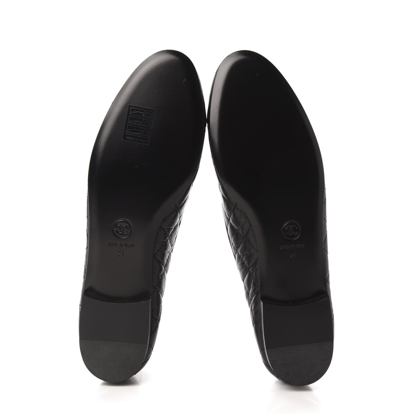 Aged Calfskin Quilted Cap Toe Ballerina Flats 41 Black