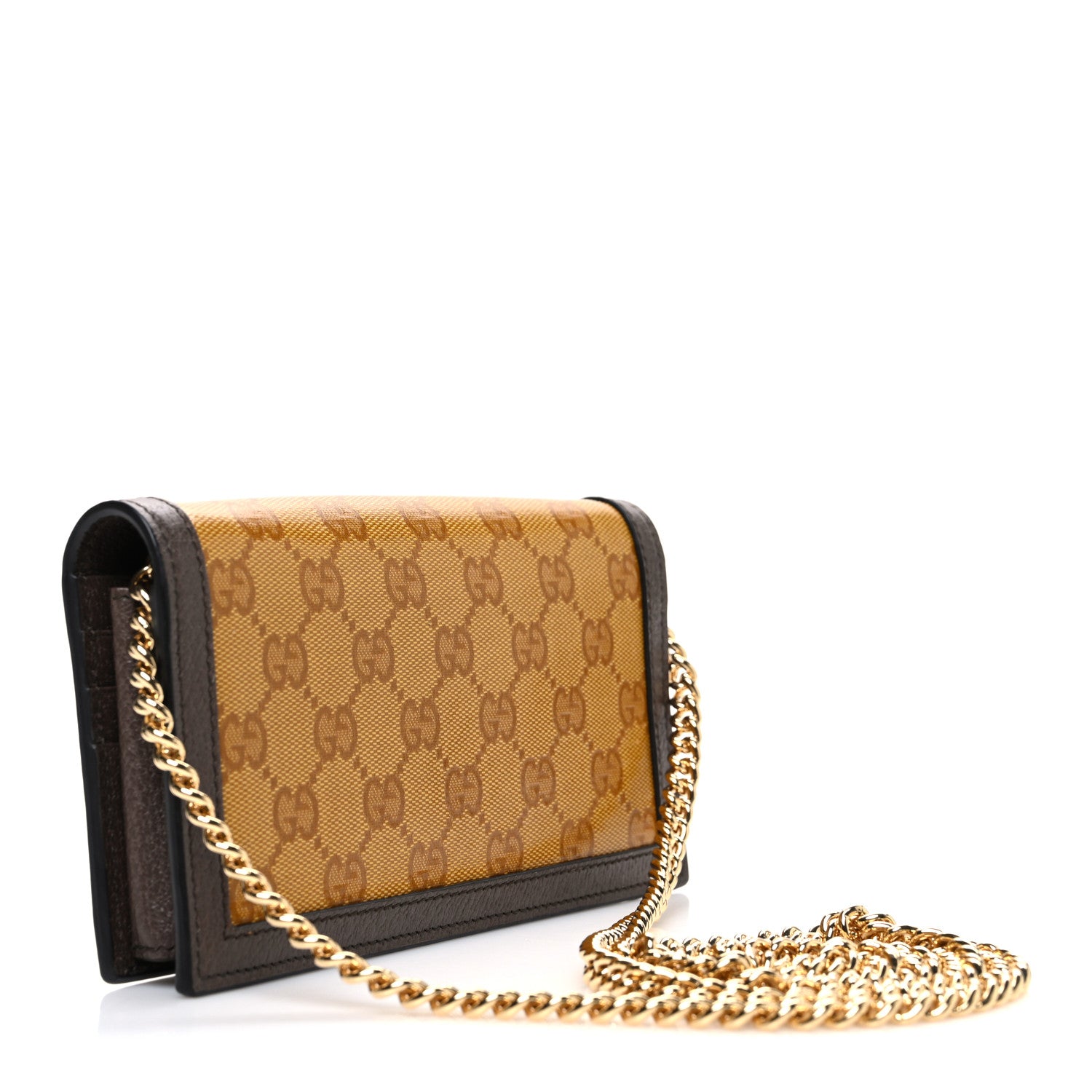 Gucci X ADIDAS Monogram Trefoil Embossed Wallet On Chain Brown 3 of 10