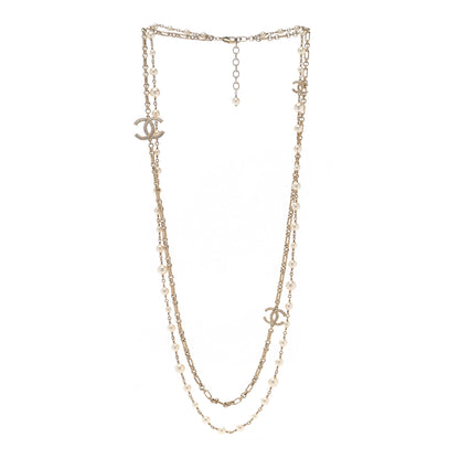 Chanel Crystal Pearl CC Long Necklace Silver 3 of 5