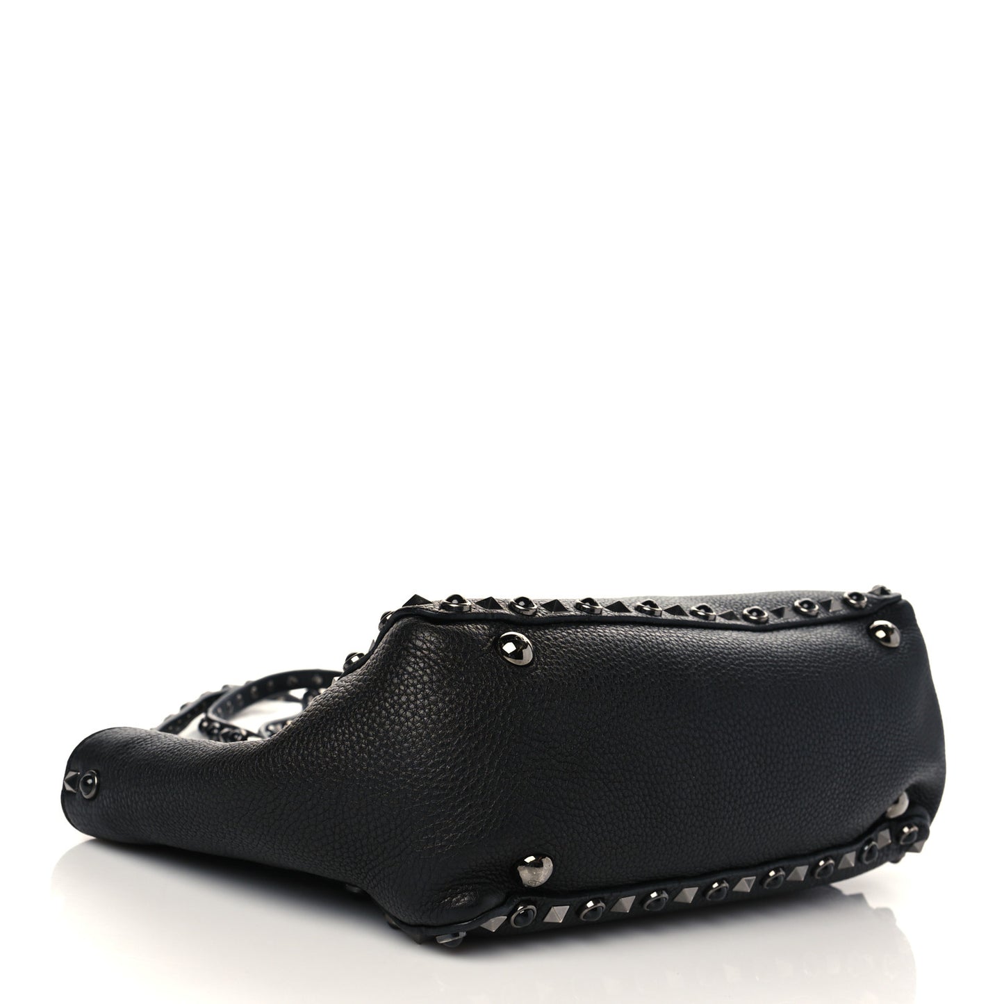 Grained Calfskin Onyx Small Rockstud Rolling Tote Black