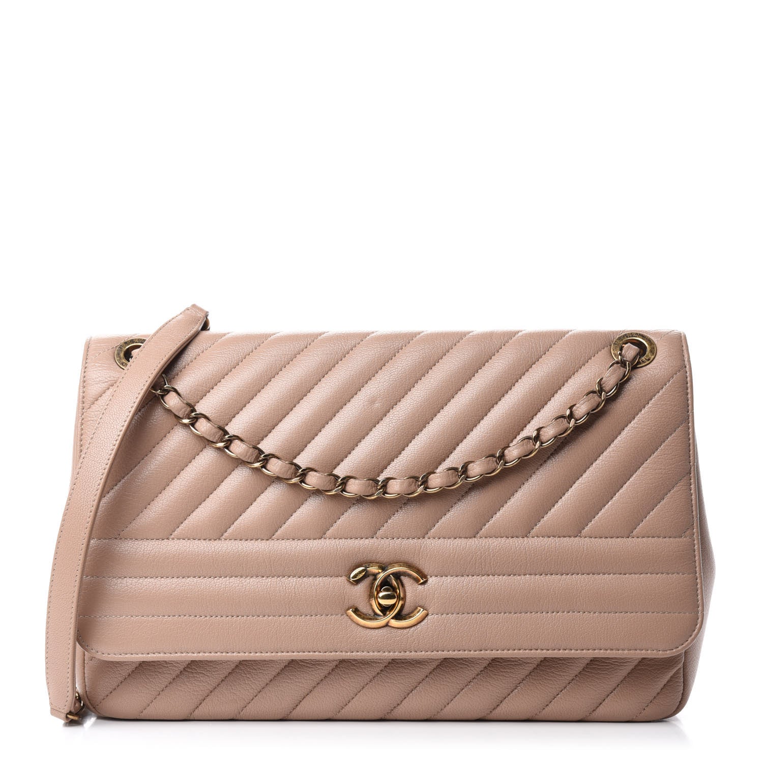 Chanel Shiny Goatskin Diagonal Quilted Medium Flap Light Pink 1 of 11