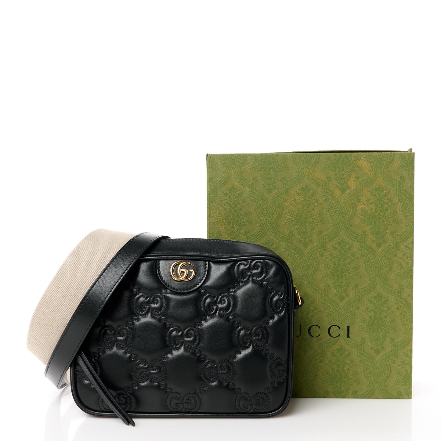 Calfskin GG Matelasse Shoulder Bag Black Natural