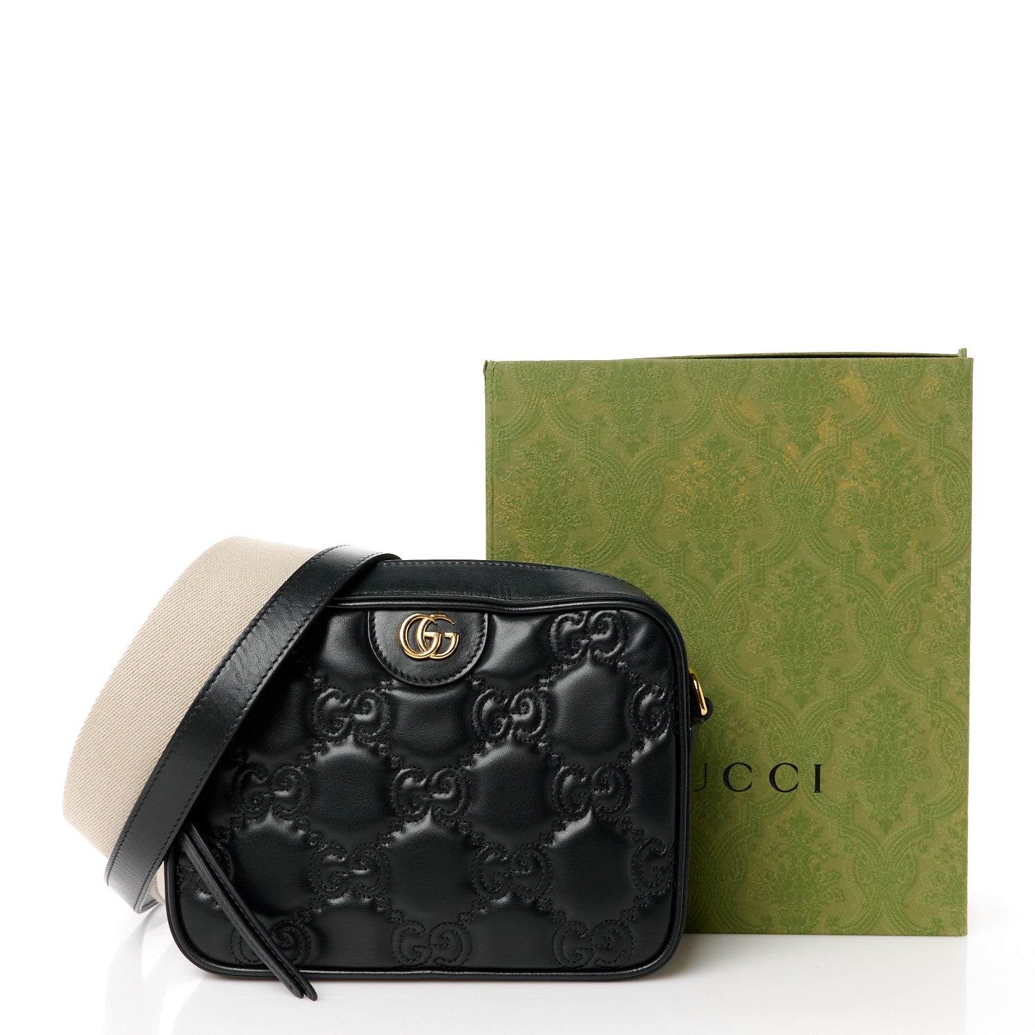 Gucci Calfskin GG Matelasse Shoulder Bag Black Natural 11 of 11