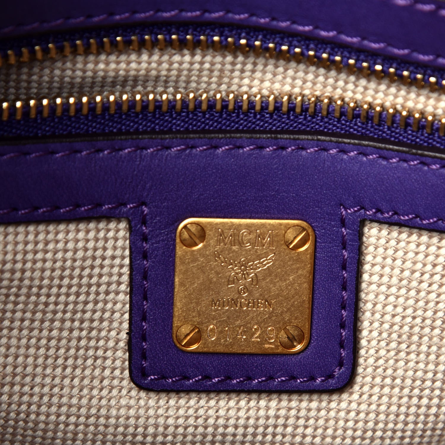 MCM Calfskin Boston Bag Purple 7 of 10