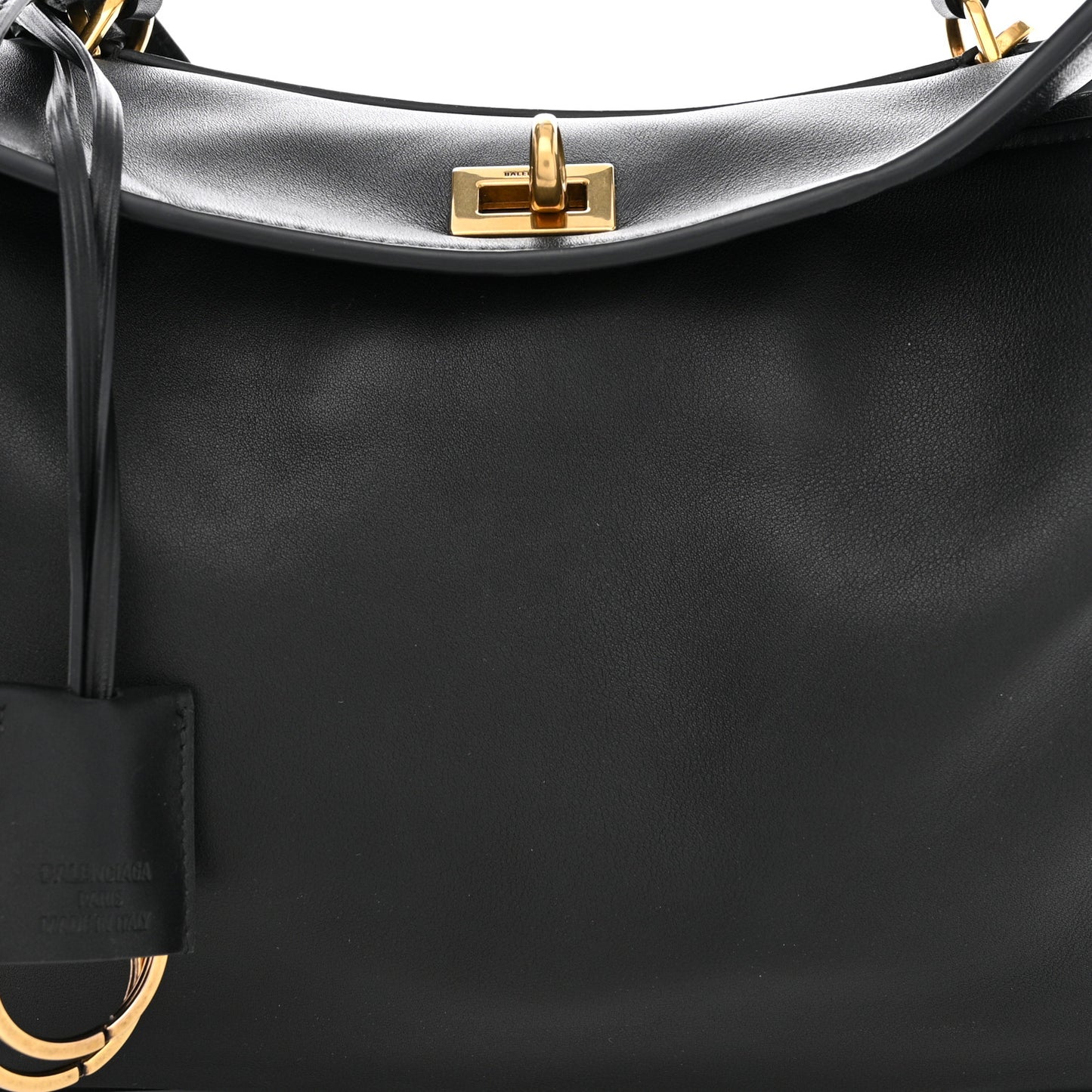Natural Smooth Calfskin Small Rodeo Top Handle Handbag Black