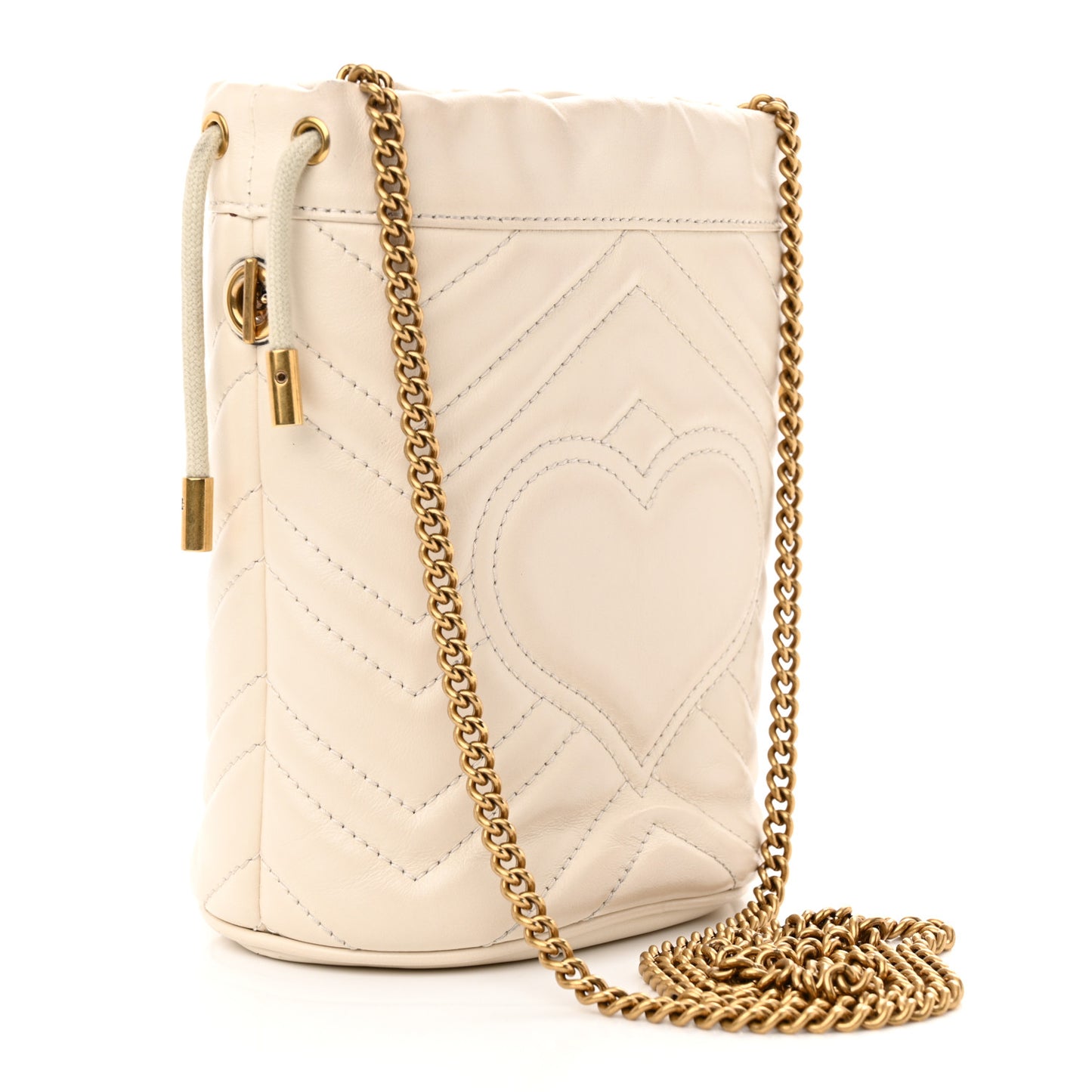 Calfskin Matelasse Mini GG Marmont 2.0 Bucket Bag White