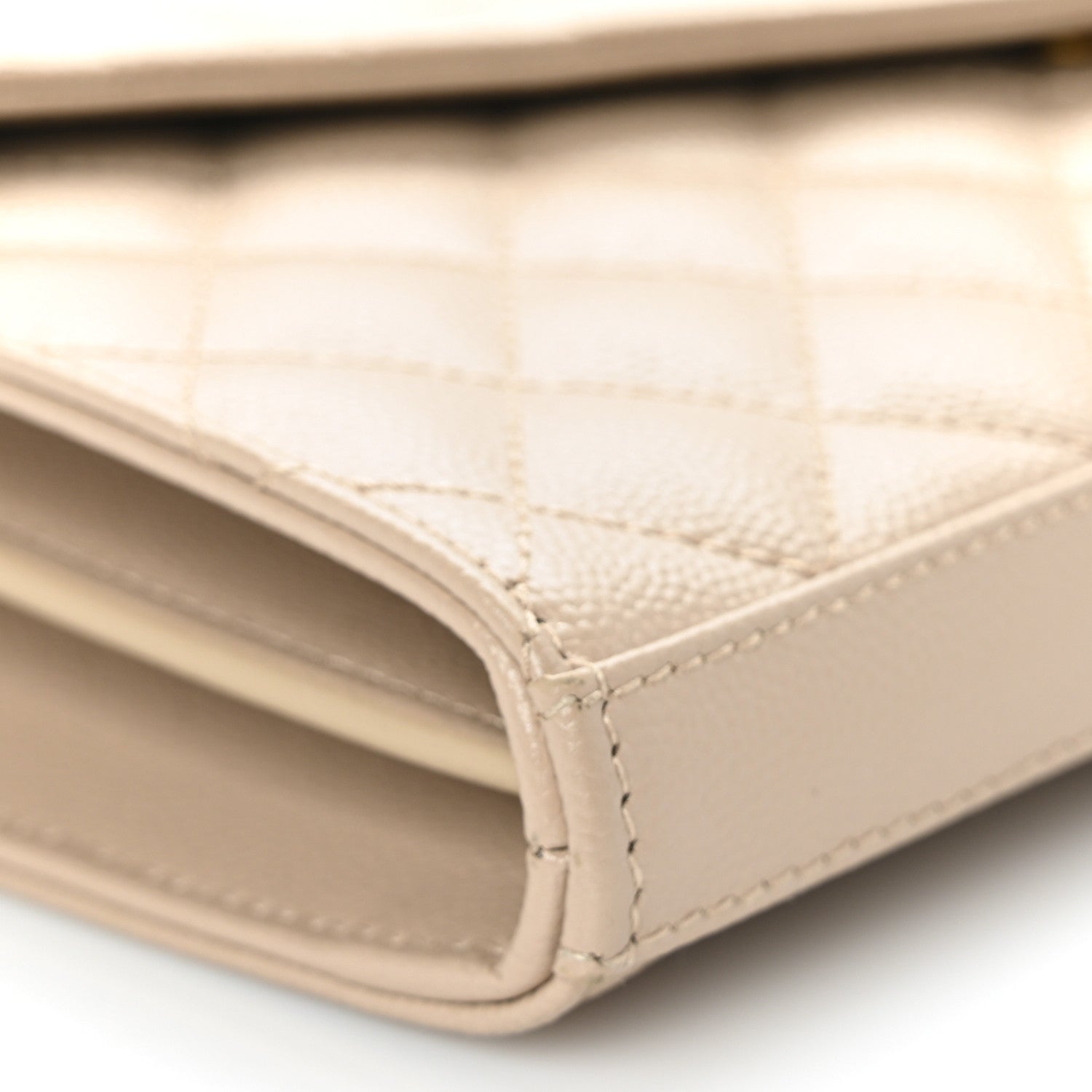 Saint Laurent Grain De Poudre Mixed Matelasse Triquilt Monogram Chain Wallet Dark Beige 7 of 9