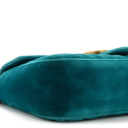 Gucci Velvet Matelasse Small GG Marmont Shoulder Bag Pavone Cyan 9 of 14