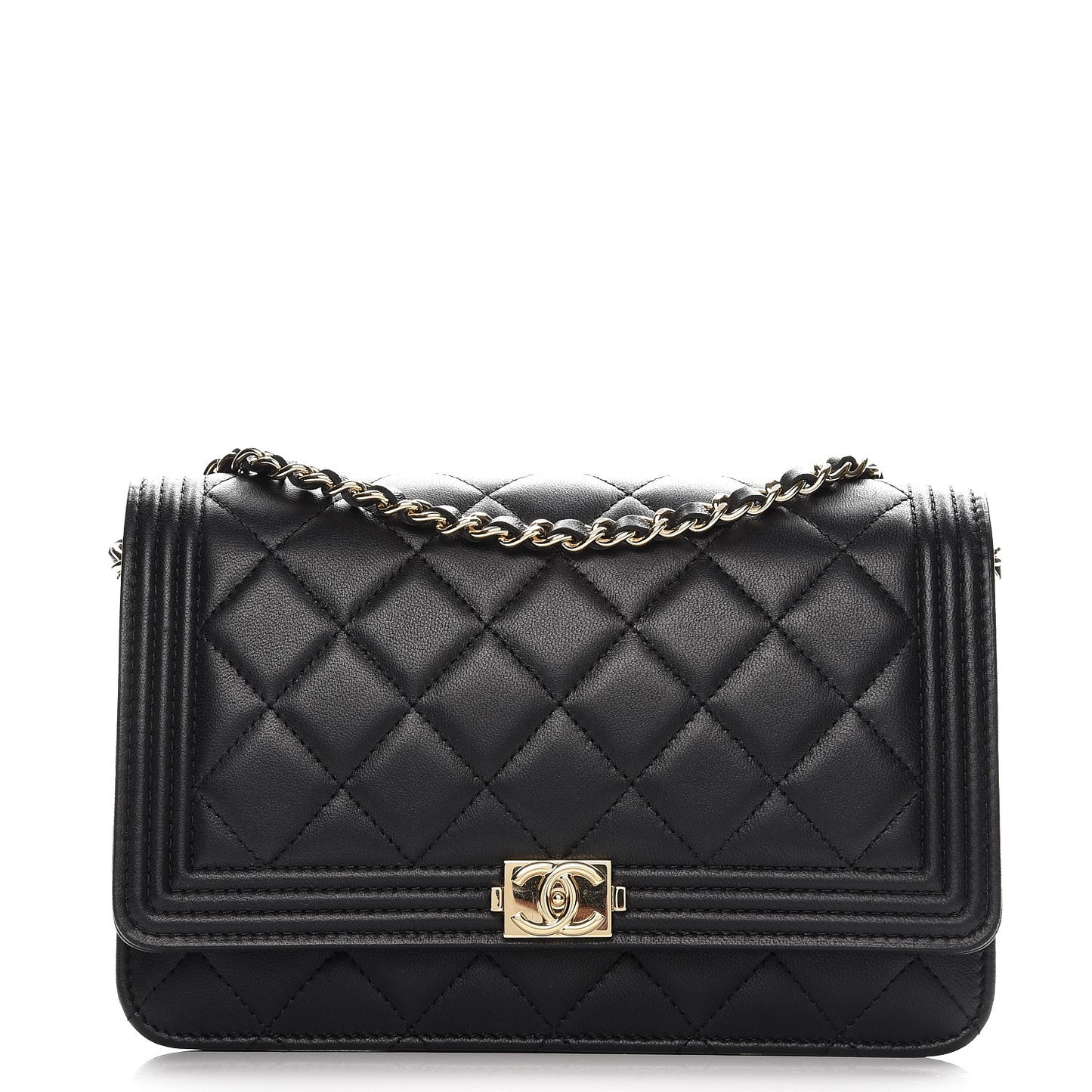 Lambskin Quilted Boy Wallet On Chain WOC Black