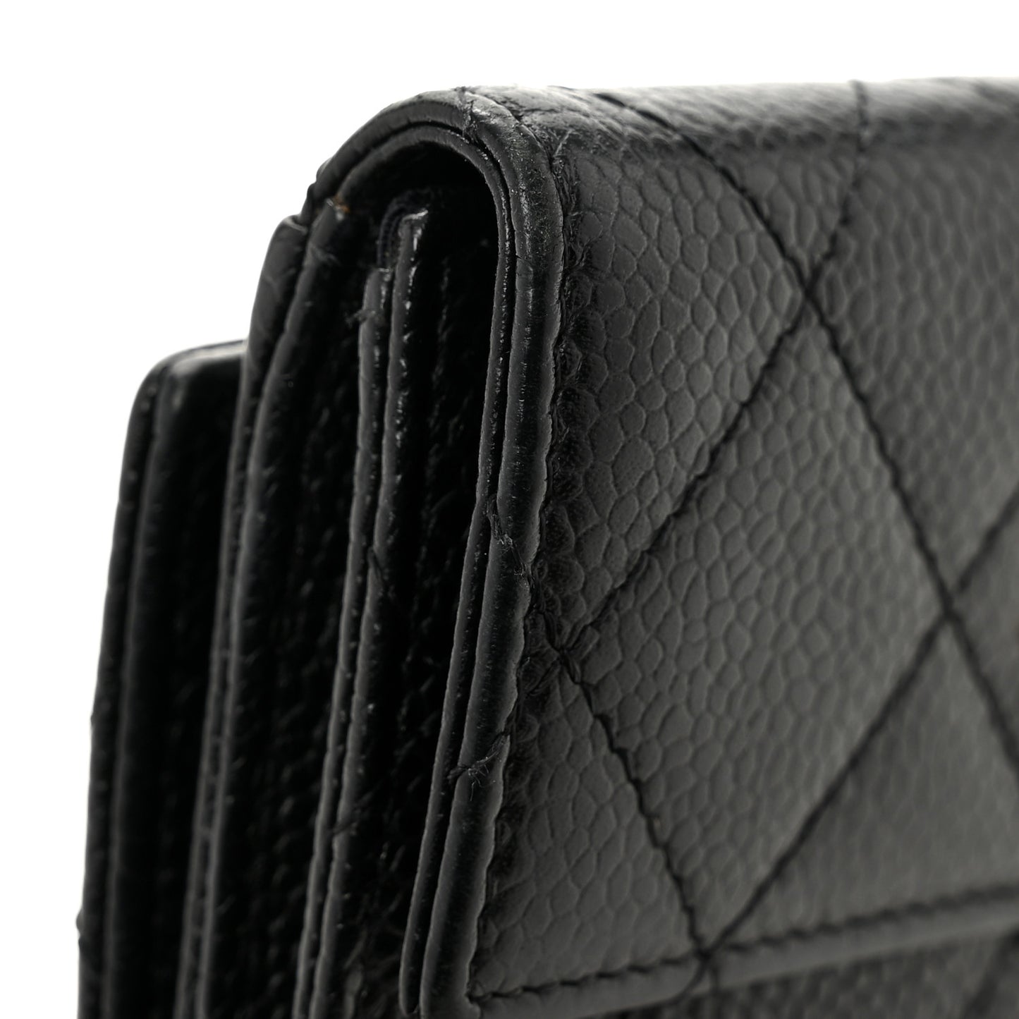 Caviar Quilted Compact French Flap Wallet Black