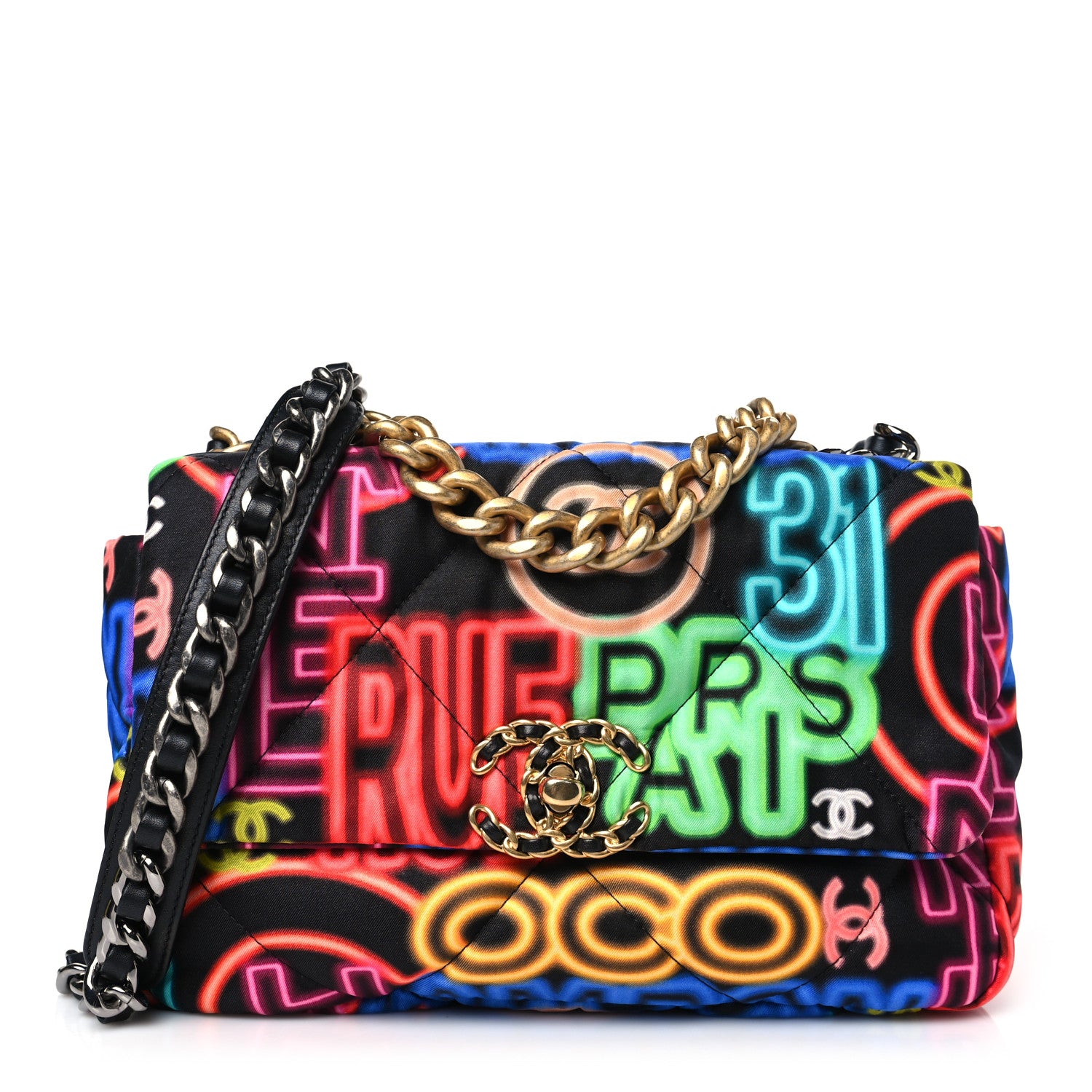 Chanel Fabric Printed Medium Chanel 19 Flap Black Multicolor 1 of 9