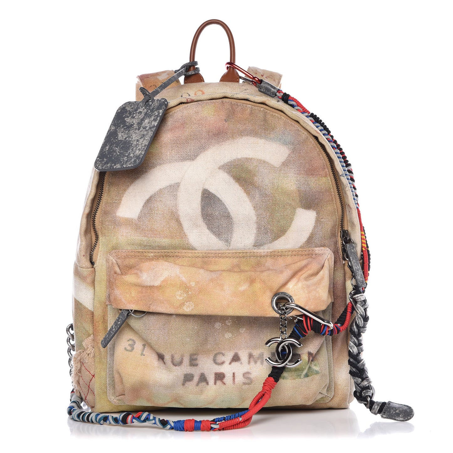 Graffiti Printed Canvas Medium Backpack Beige