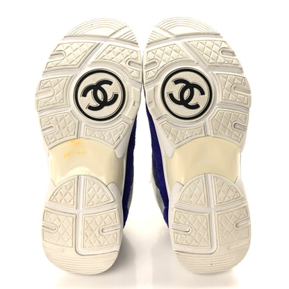 Chanel Nylon Lambskin Suede Calfskin Womens Logo Sneakers 36 Blue White 5 of 8