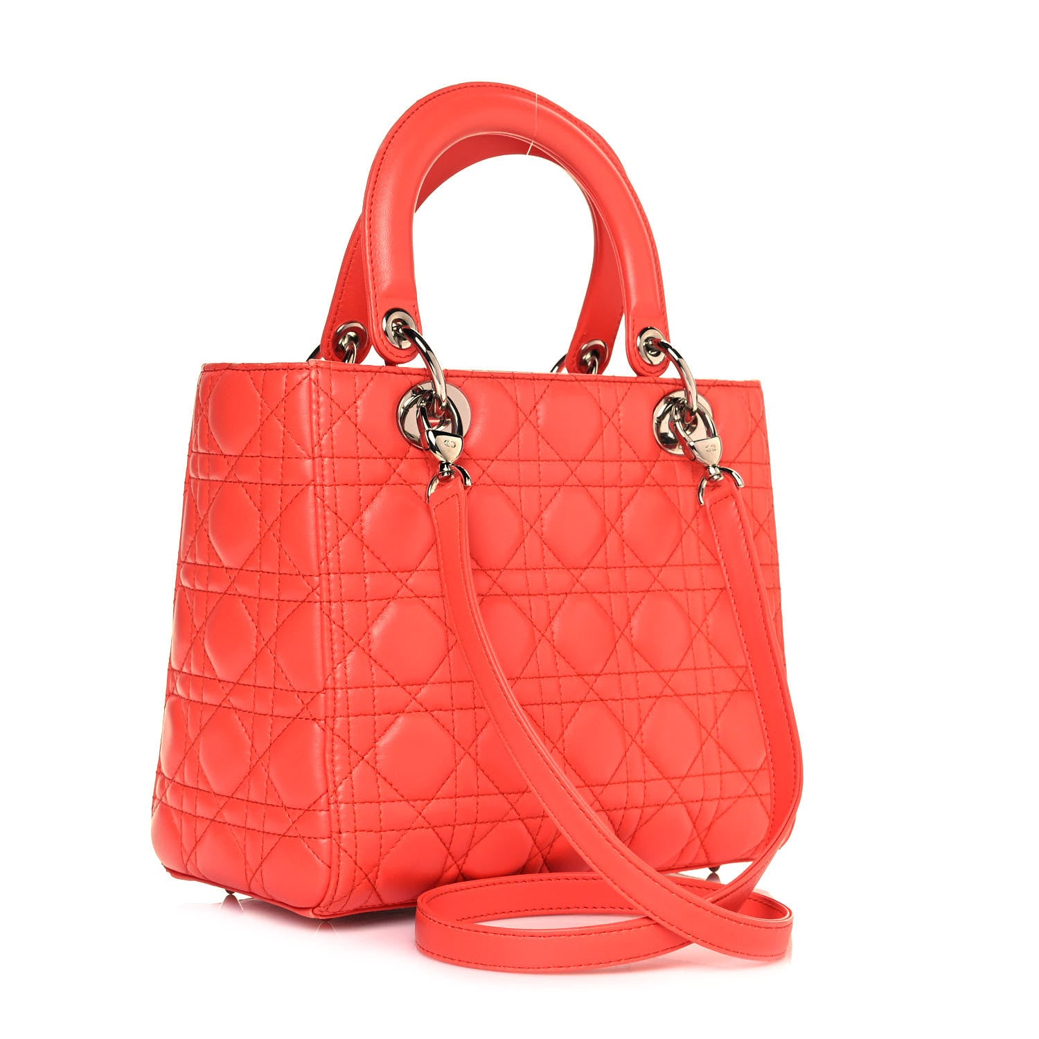 Christian Dior Lambskin Cannage Medium Lady Dior Coral 2 of 11