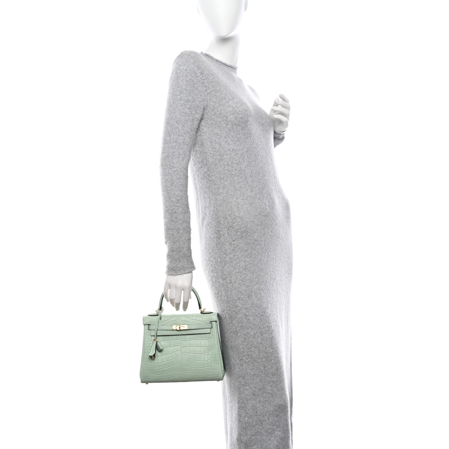 Hermes Matte Alligator Kelly Retourne 25 Vert D'eau 2 of 11