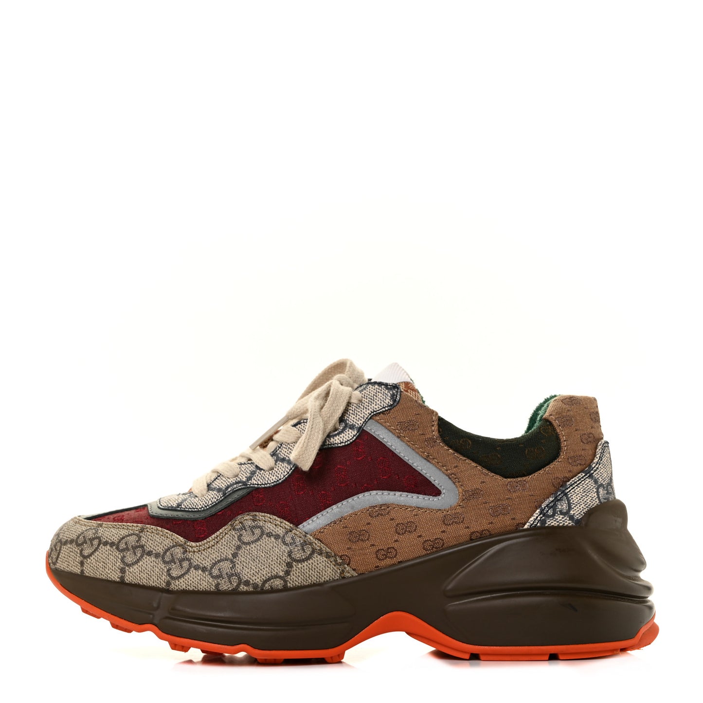GG Supreme Monogram Mix Monogram Womens Rhyton Sneakers 36 Bordeaux Beige Ebony