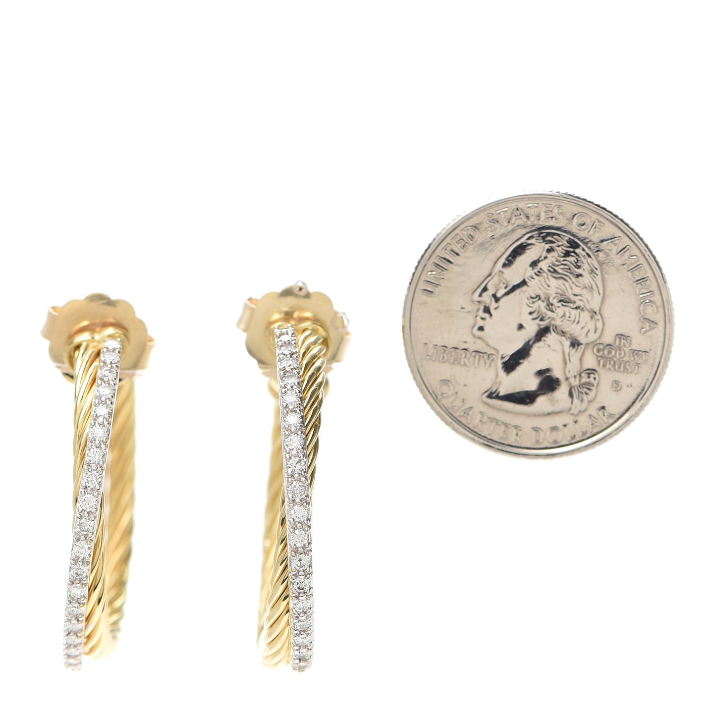 18K Yellow Gold Diamond Crossover Medium Hoop Earrings