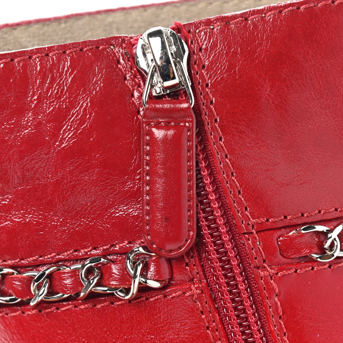 Crumpled Calfskin Cap Toe Chain Short Boots 36 Red